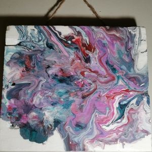 Wood Abstract Painting jute rope River of Blooms